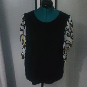 DKNY Contrast Sleeve Blouse Sz XL Black Yellow White NWT